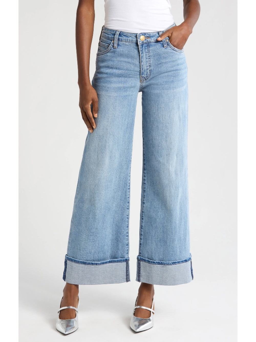 KUT FROM THE KLOTH MED FAB AB HIGH RISE CUFFED CHARMING BLUE WIDE LEG JEAN. SZ 4